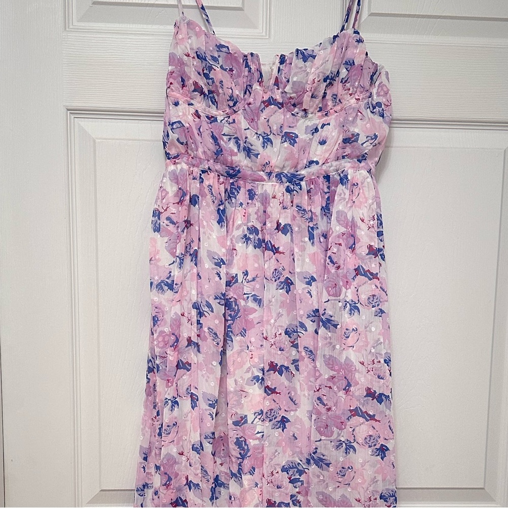 Total Darling Pink Multi Floral Print Notched Bustier Maxi Dress - Picture 3 of 9